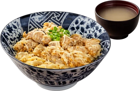 Karaage donburi with miso soup