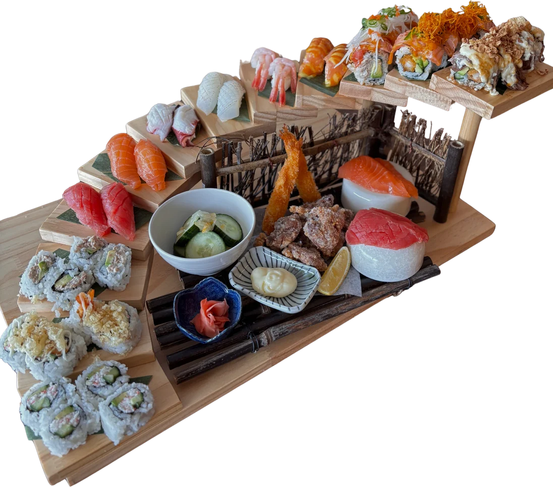 The Stairway to Heaven platter on a tiered wooden stand